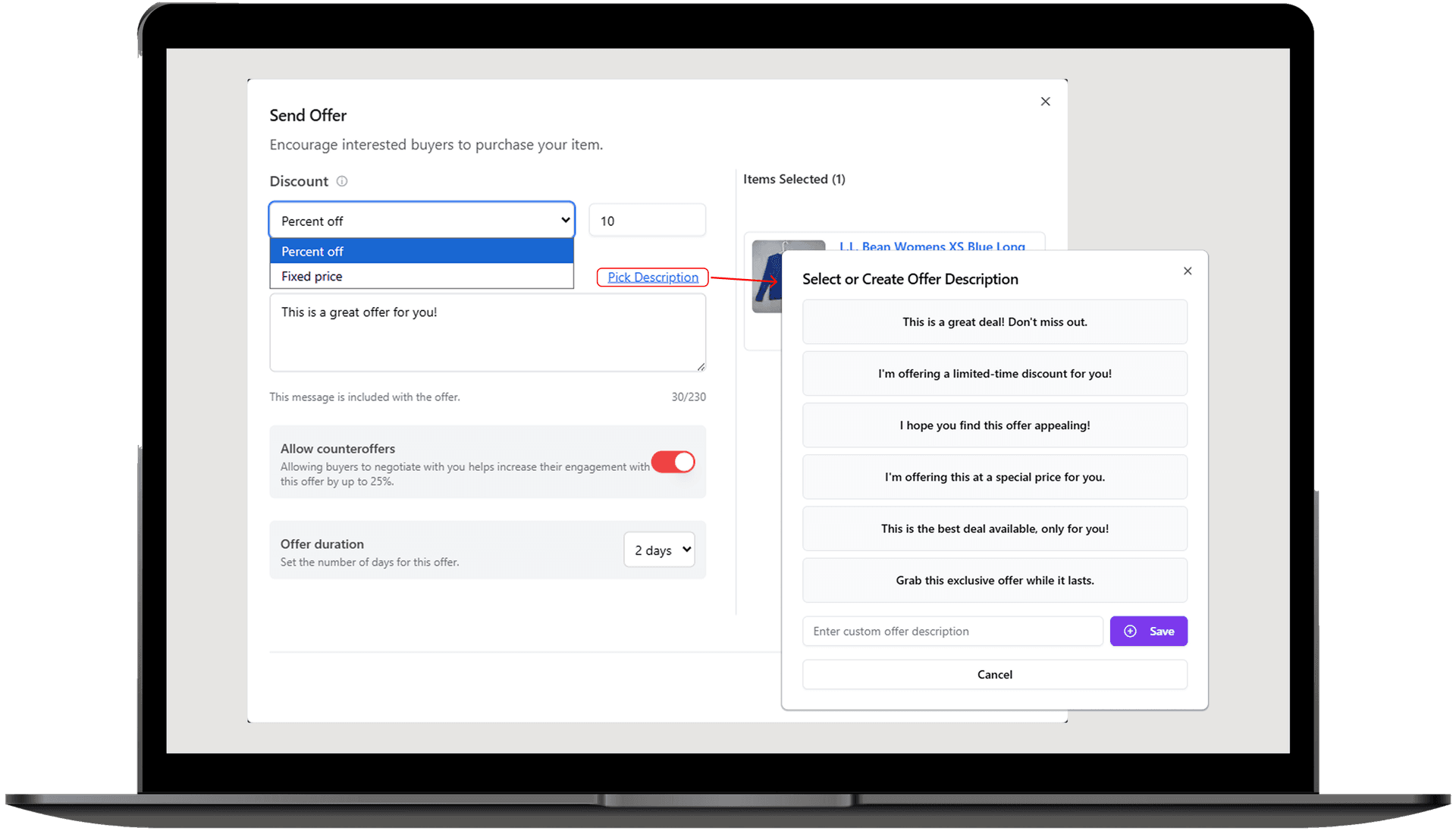 Select or create offer message templates