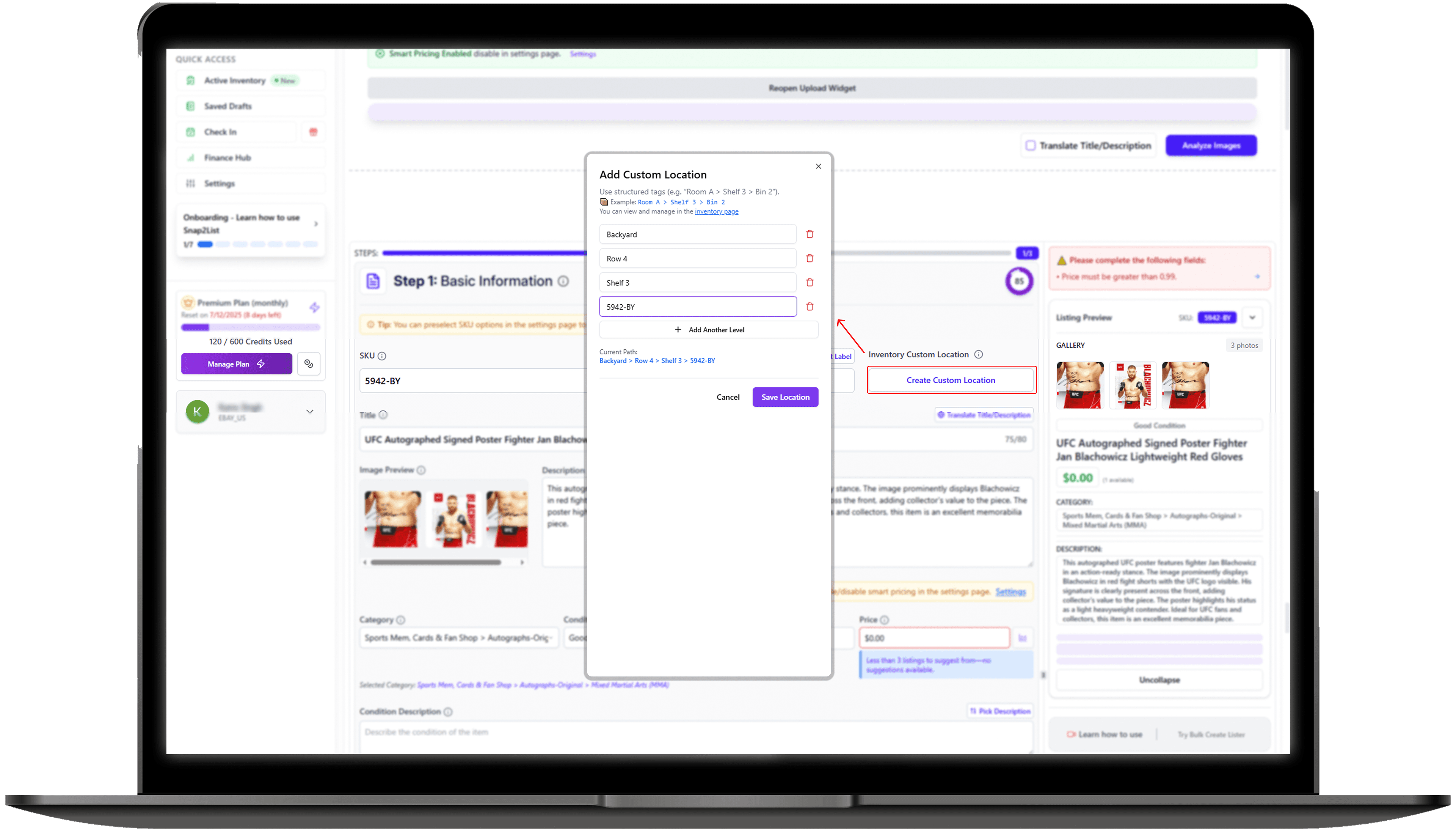 Custom inventory location system