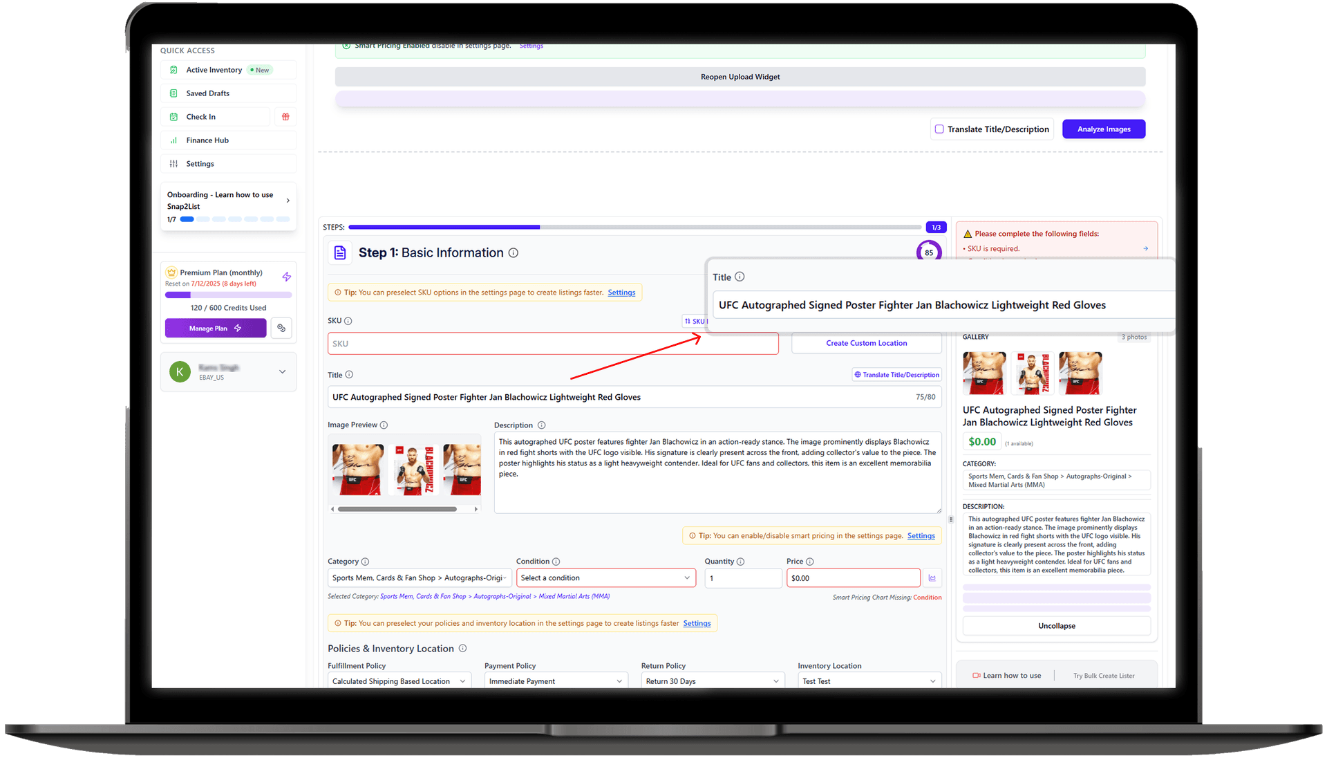 AI SEO title and description generator for eBay listings