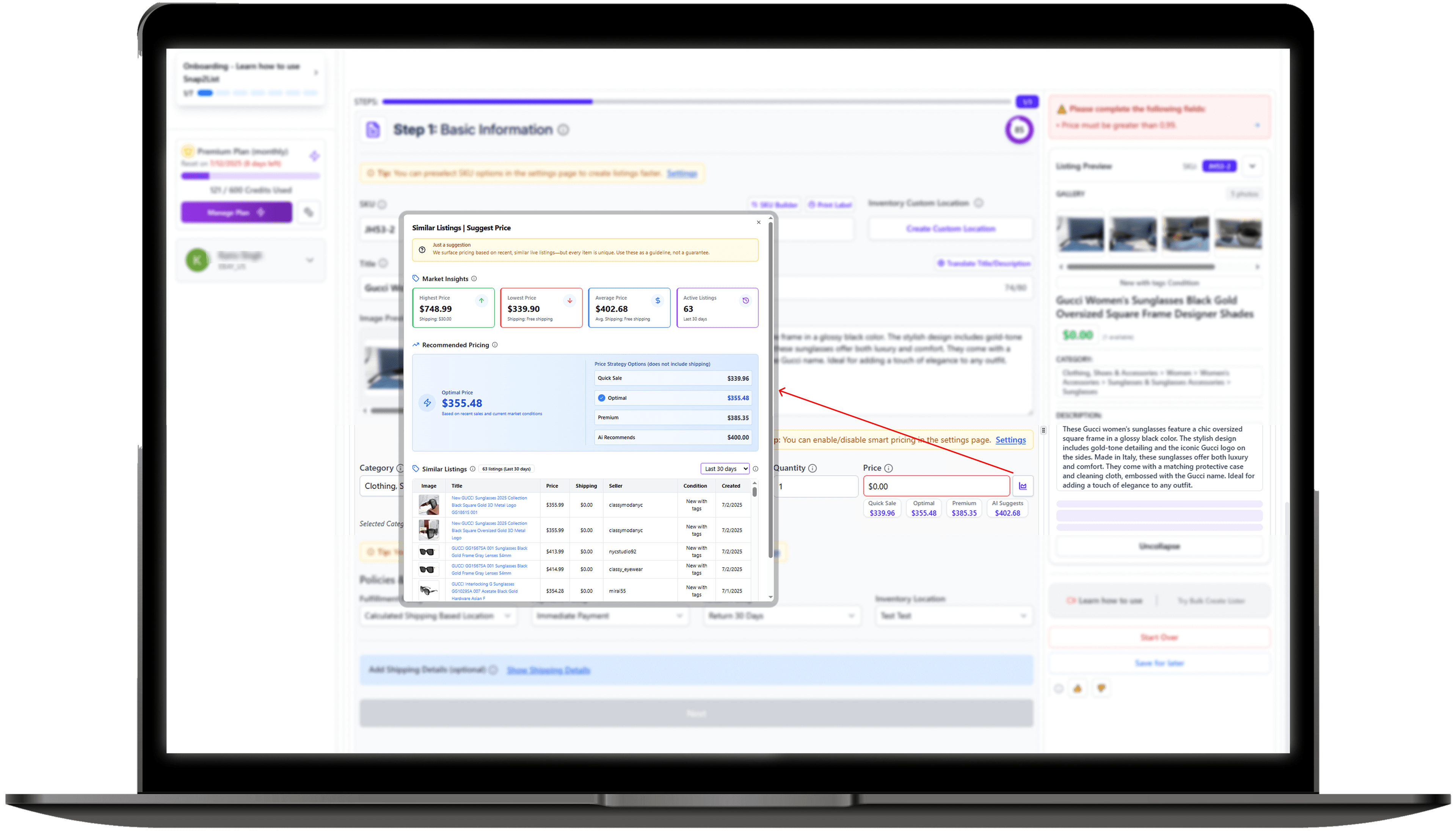 Smart pricing dashboard
