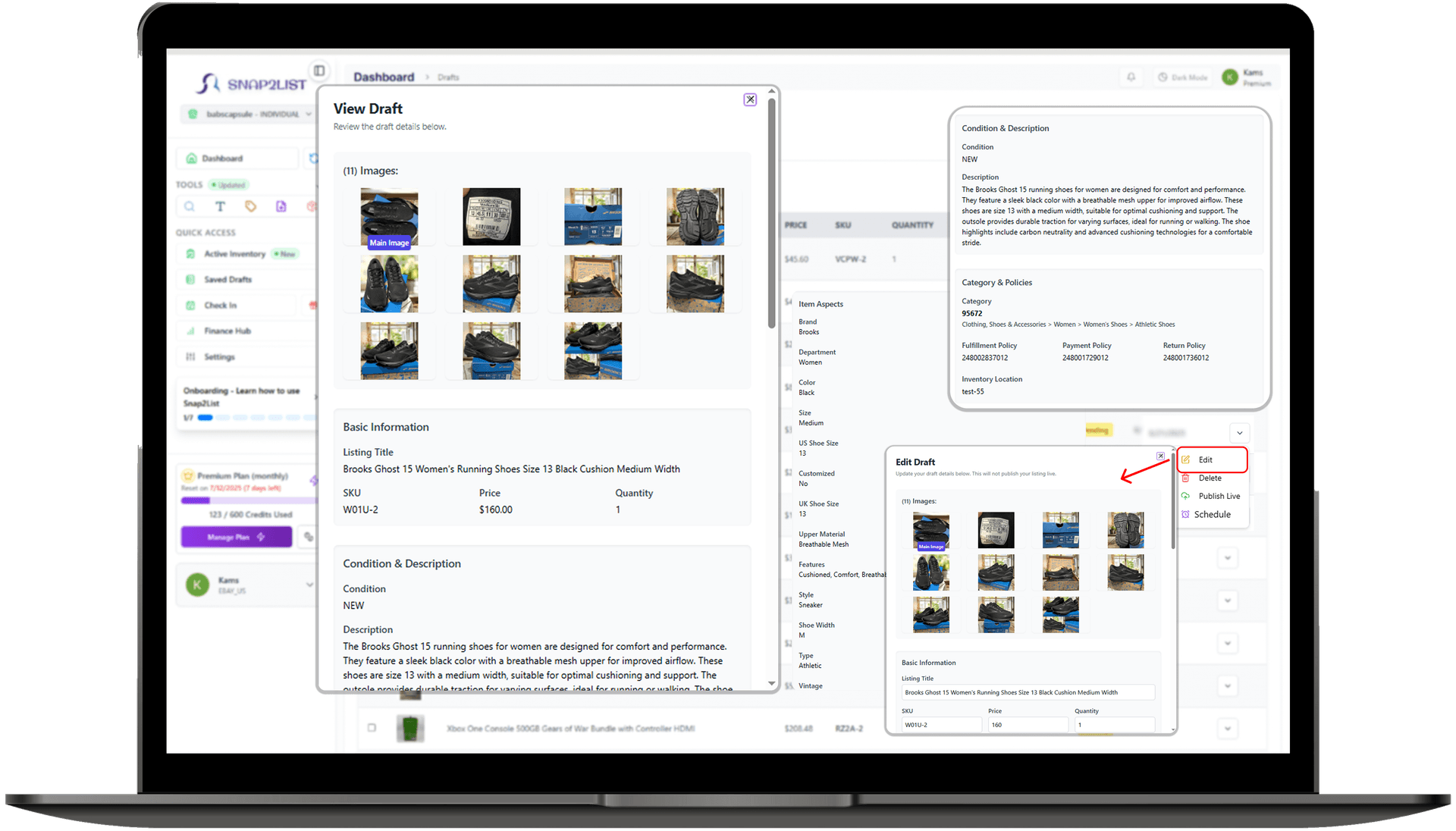 Preview and edit draft listing details
