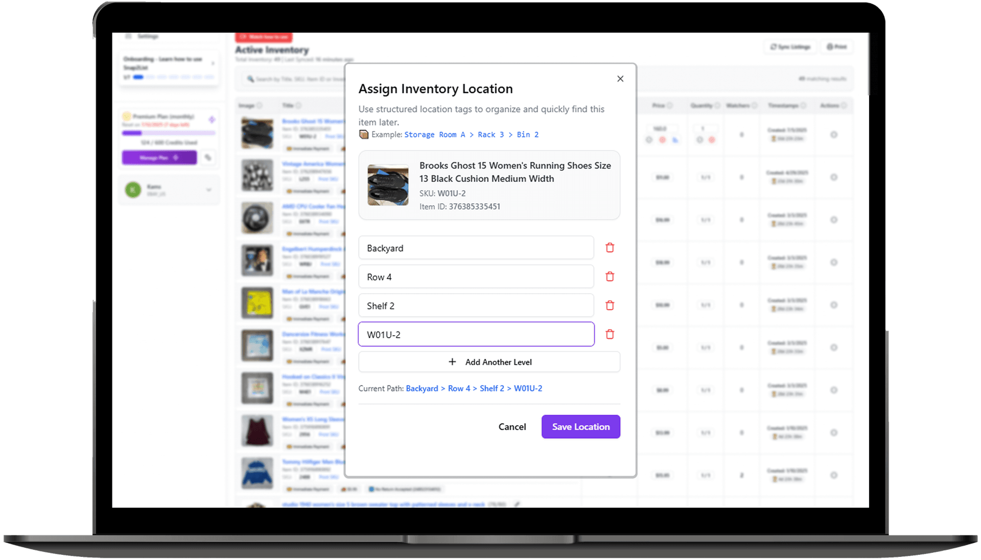 Multi-location inventory tracking with hierarchical structure