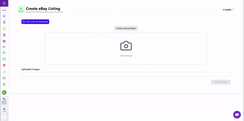 Dashboard showcasing Snap2List features